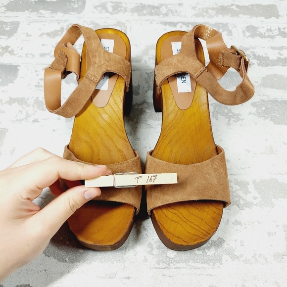 NEW Steve Madden Alabama Platform Brown Suede Wooden Studded Sandals F167 - Picture 11 of 12